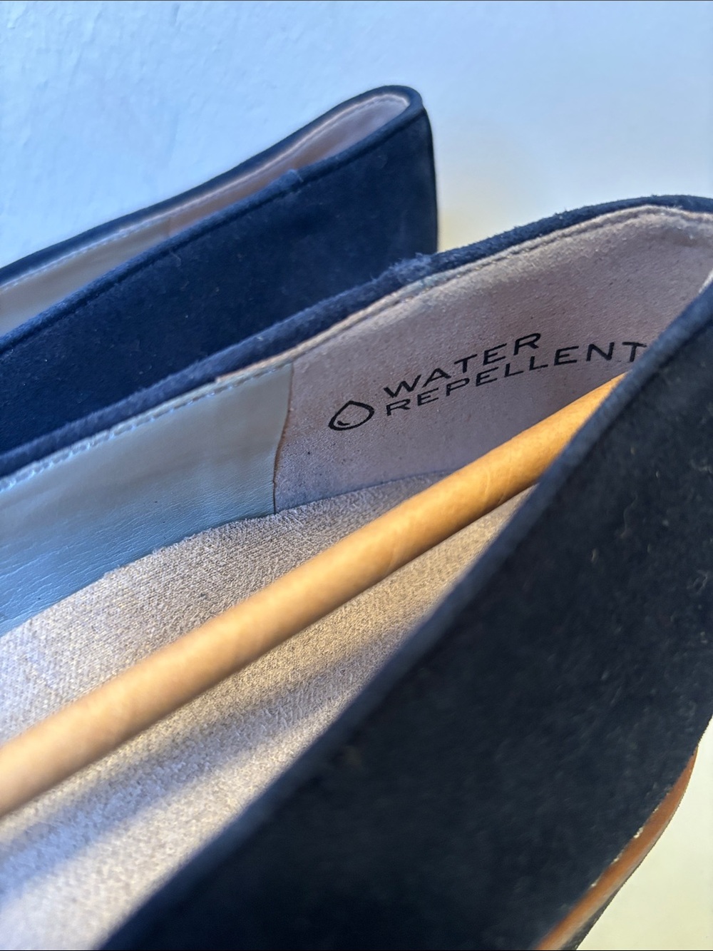 Vionic Navy Suede Wedge Loafers with Tan Trim 10 - Picture 4 of 8